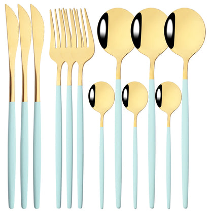 HELOTIC 12-delige Bestekset Zwart Goud Roestvrij Staal