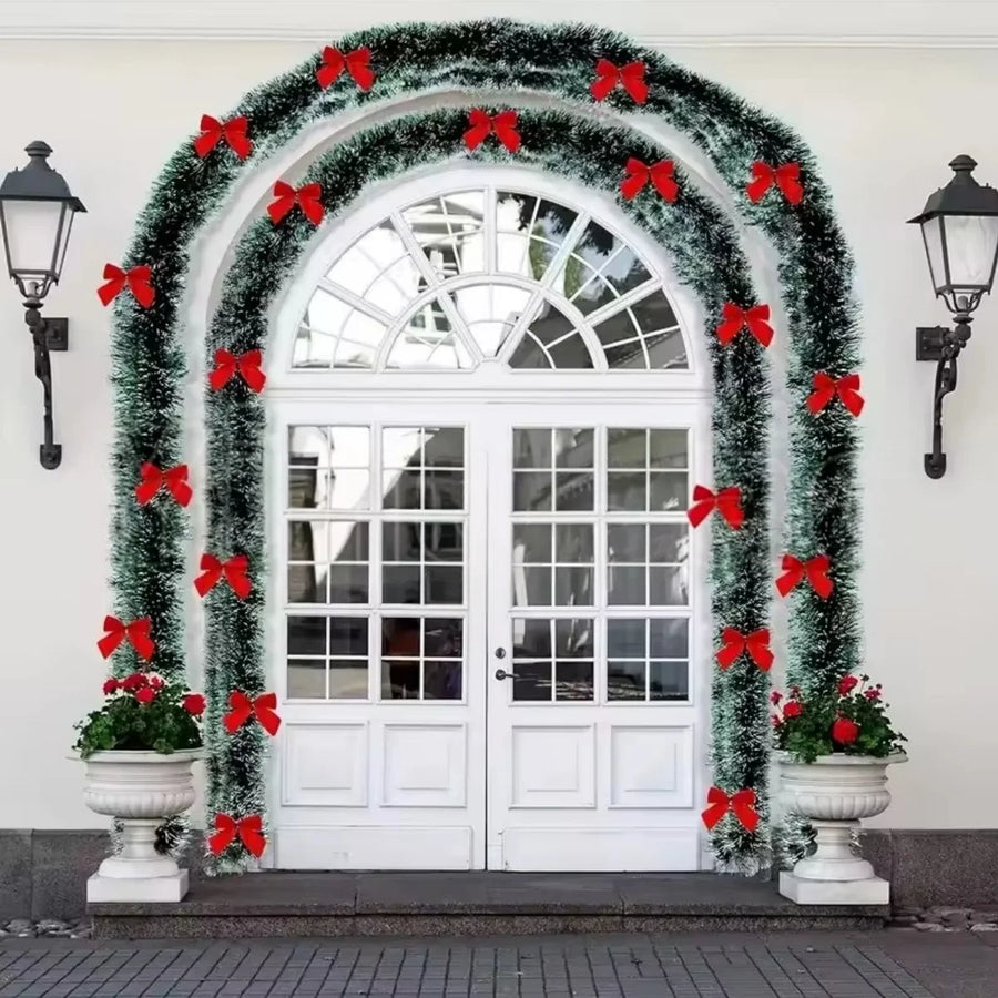 Kerstslinger groen tinsel met strikjes