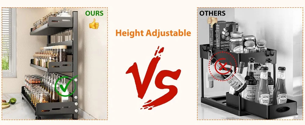 Uitschuifbaar kruidenrek, drie laags voor aanrecht