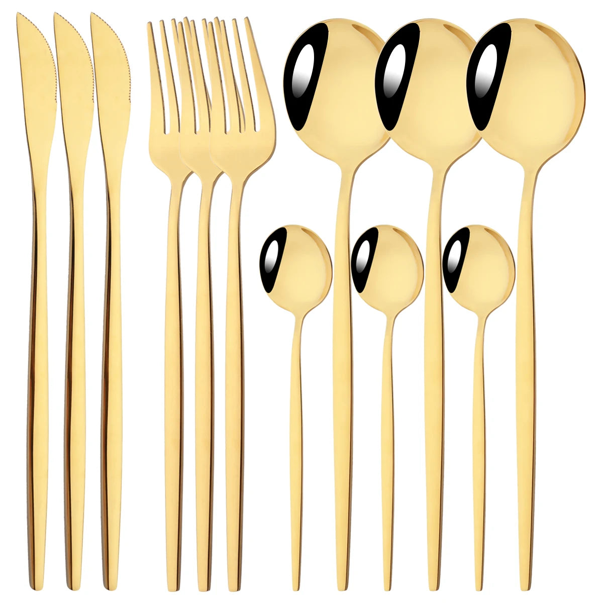 HELOTIC 12-delige Bestekset Zwart Goud Roestvrij Staal