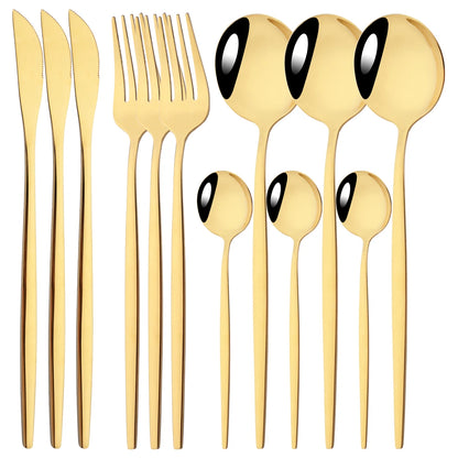 HELOTIC 12-delige Bestekset Zwart Goud Roestvrij Staal