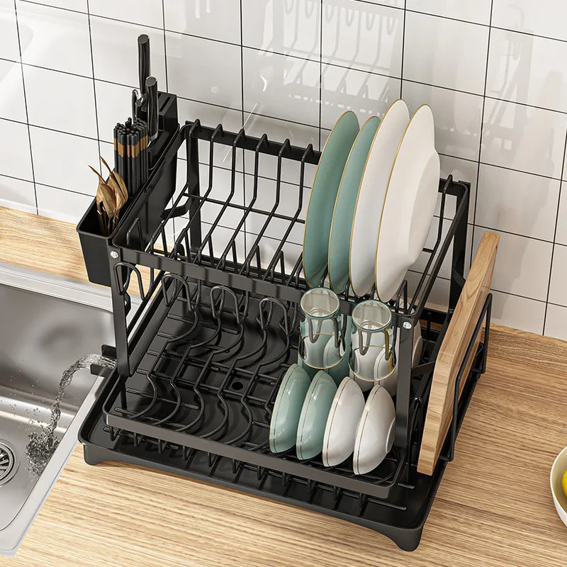 2-Tier Dish Drying Rack with Drainer