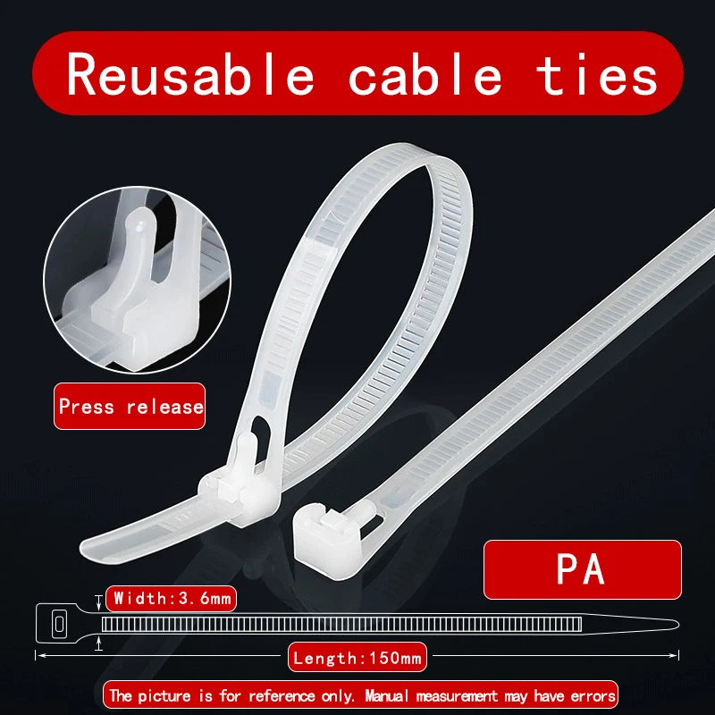 Kabelbinders / tieribs nylon herbruikbaar loskoppelbaar gemengde kleuren