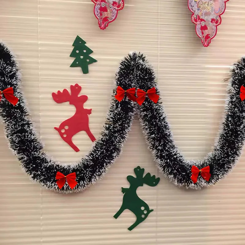 Kerstslinger groen tinsel met strikjes