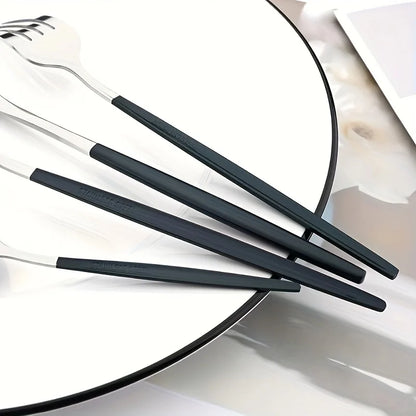 24-delige Roestvrijstalen Bestekset Zilver Zwart met Spiegelglans