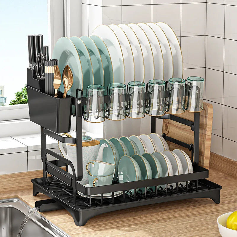 2-Tier Dish Drying Rack with Drainer