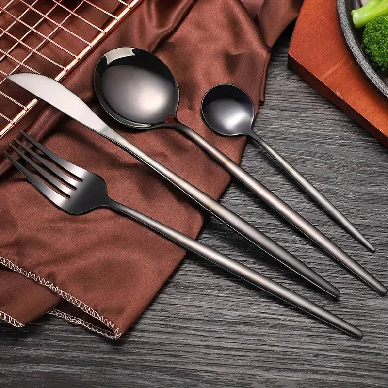 5-Delig Bestekset Roestvrij Staal Titanium Zwart en Goud