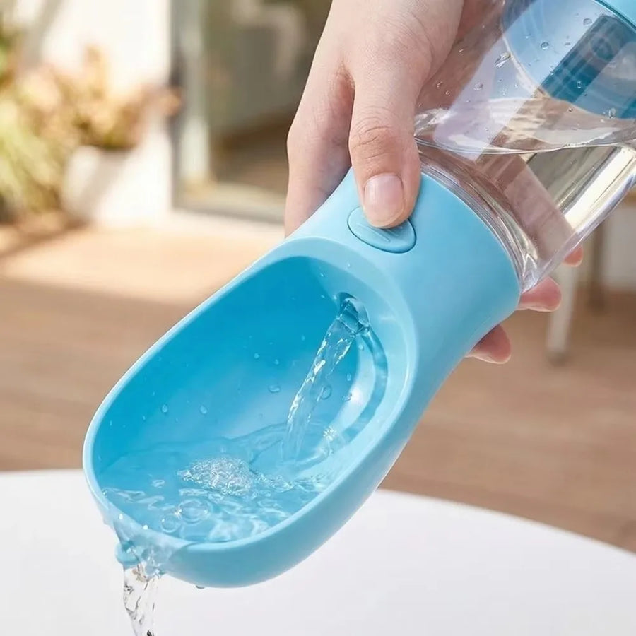 Hondenwaterfles 400ml met voerbakje en poepzakjeshouder