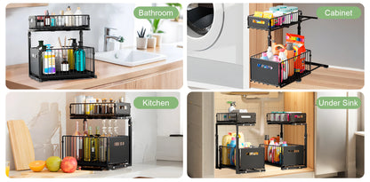 Uitschuifbare kastorganizer met dubbele laag voor potjes en flessen