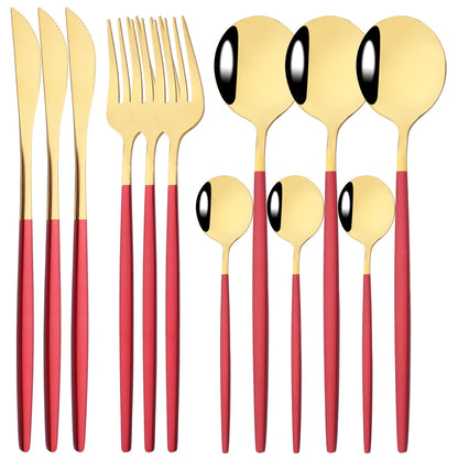 HELOTIC 12-delige Bestekset Zwart Goud Roestvrij Staal