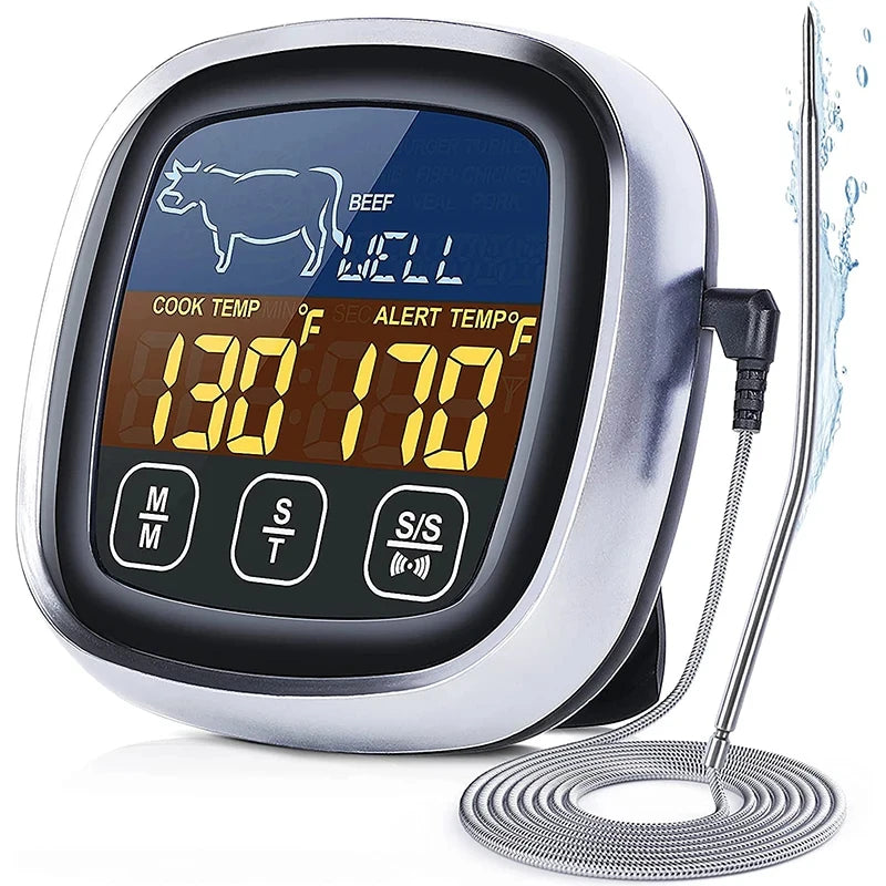 Digital Meat Thermometer with Waterproof Stainless Steel Probe for Oven and BBQ