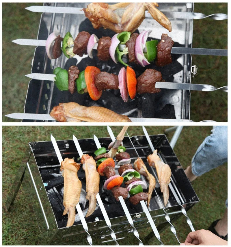 55 cm BBQ Skewers with Long Handle - Reusable Stainless Steel