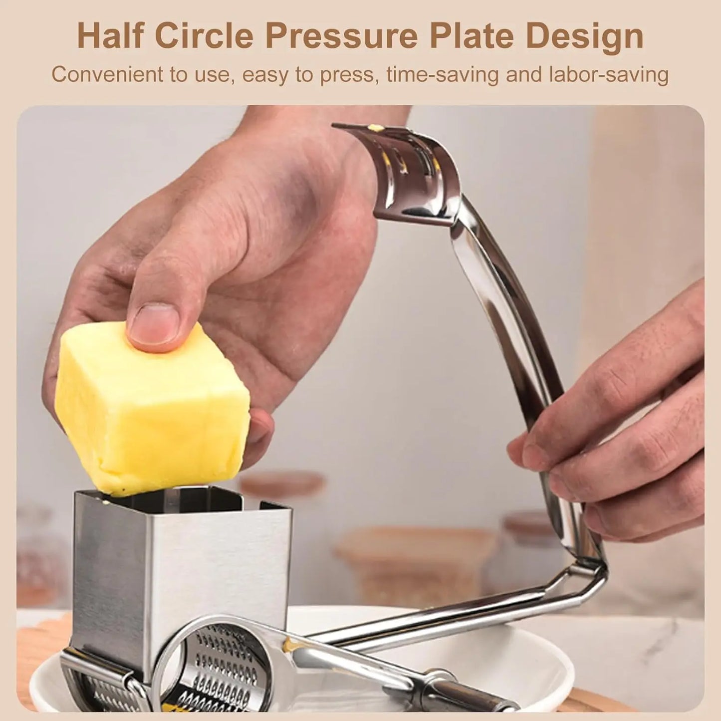 Kaasrasp van roestvrij staal met opvangbak, draaibaar