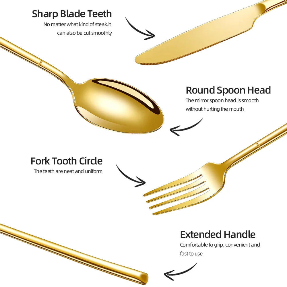 16-delige Gouden Bestekset Roestvrij Staal voor 4 Personen