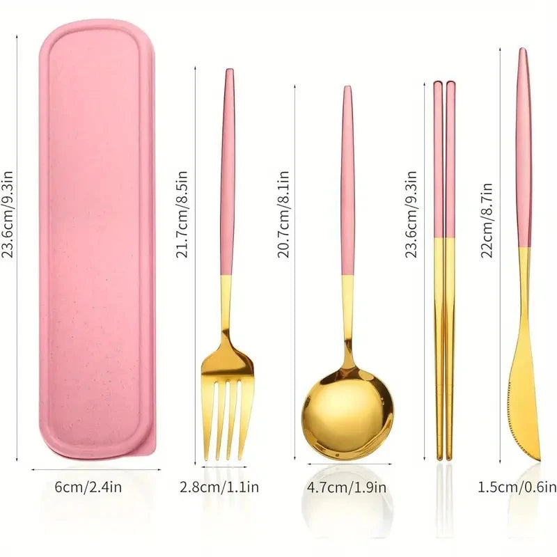 Huismerk Roestvrijstalen Bestekset 4-delig met Opbergzak