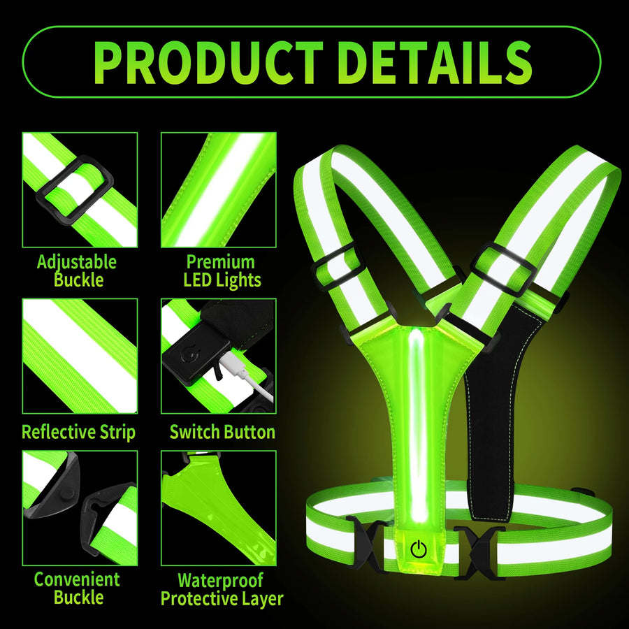 LED Safety Vest USB Rechargeable | High Visibility for Night Sports