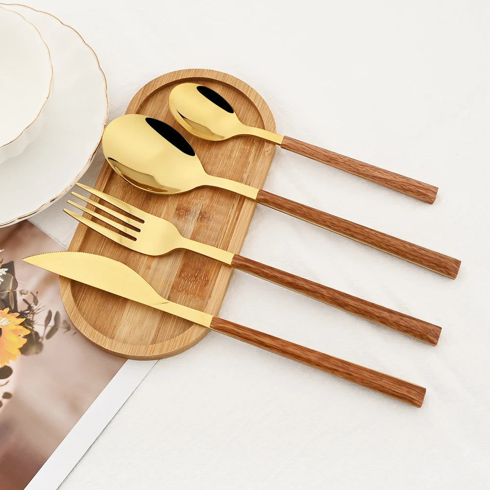 Bestekset Roestvrij Staal Imitatie Hout 16/24/30-delig