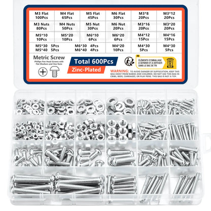 Assortiment M3-M6 schroeven moeren ringen 600 stuks
