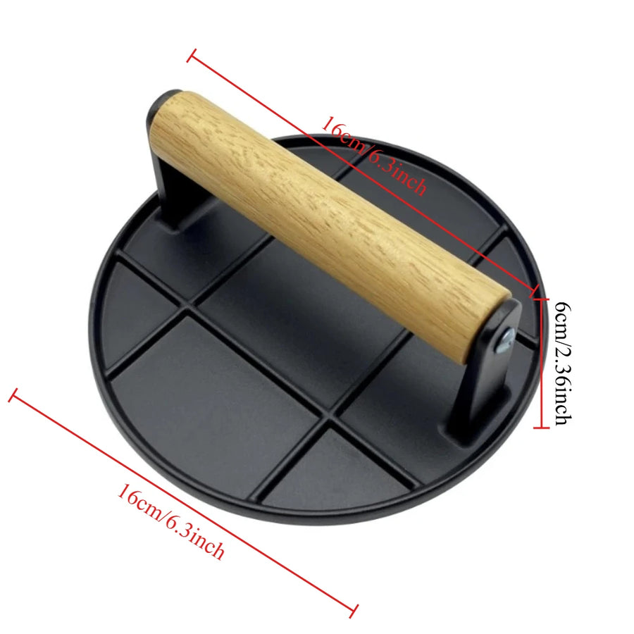 Aluminum Burger Press with Wooden Handle - Round and Non-stick