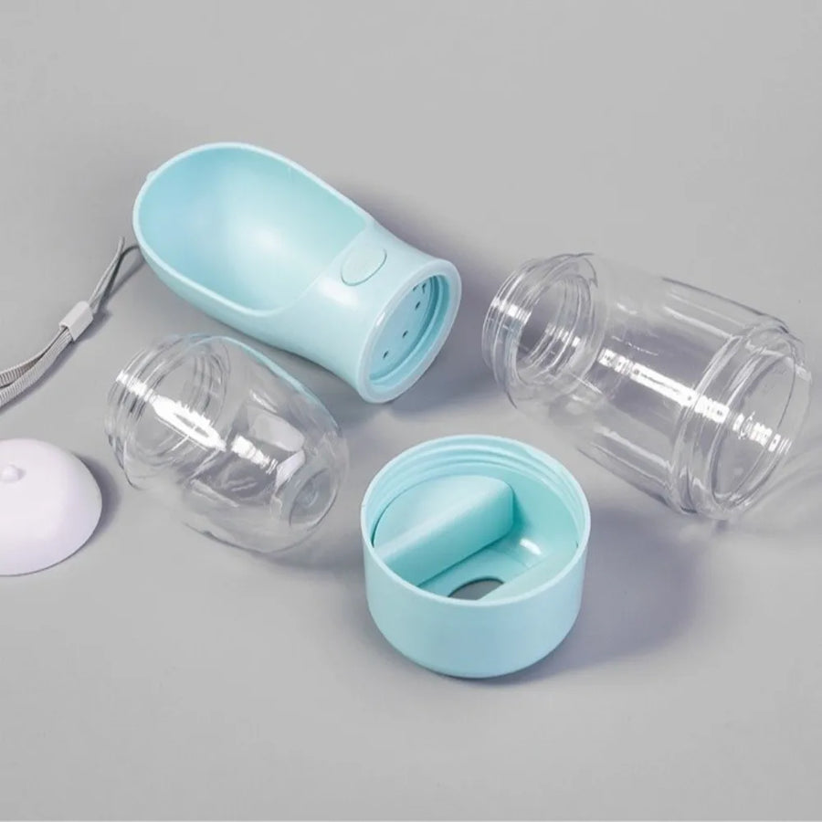 Hondenwaterfles 400ml met voerbakje en poepzakjeshouder