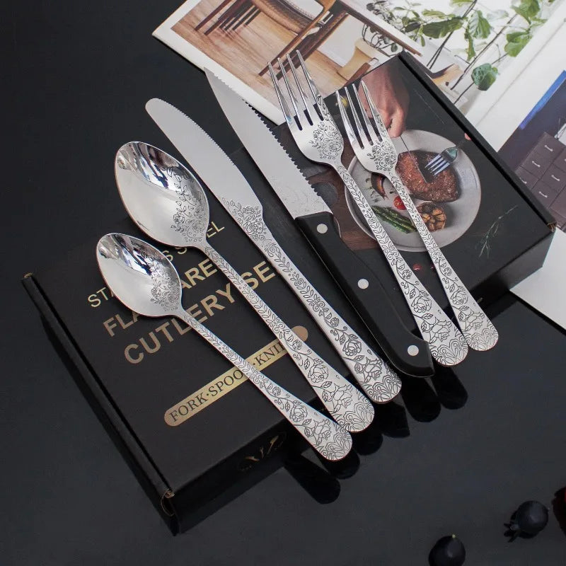 48-Delige Bestekset met Patroon Roestvrij Staal in Geschenkdoos