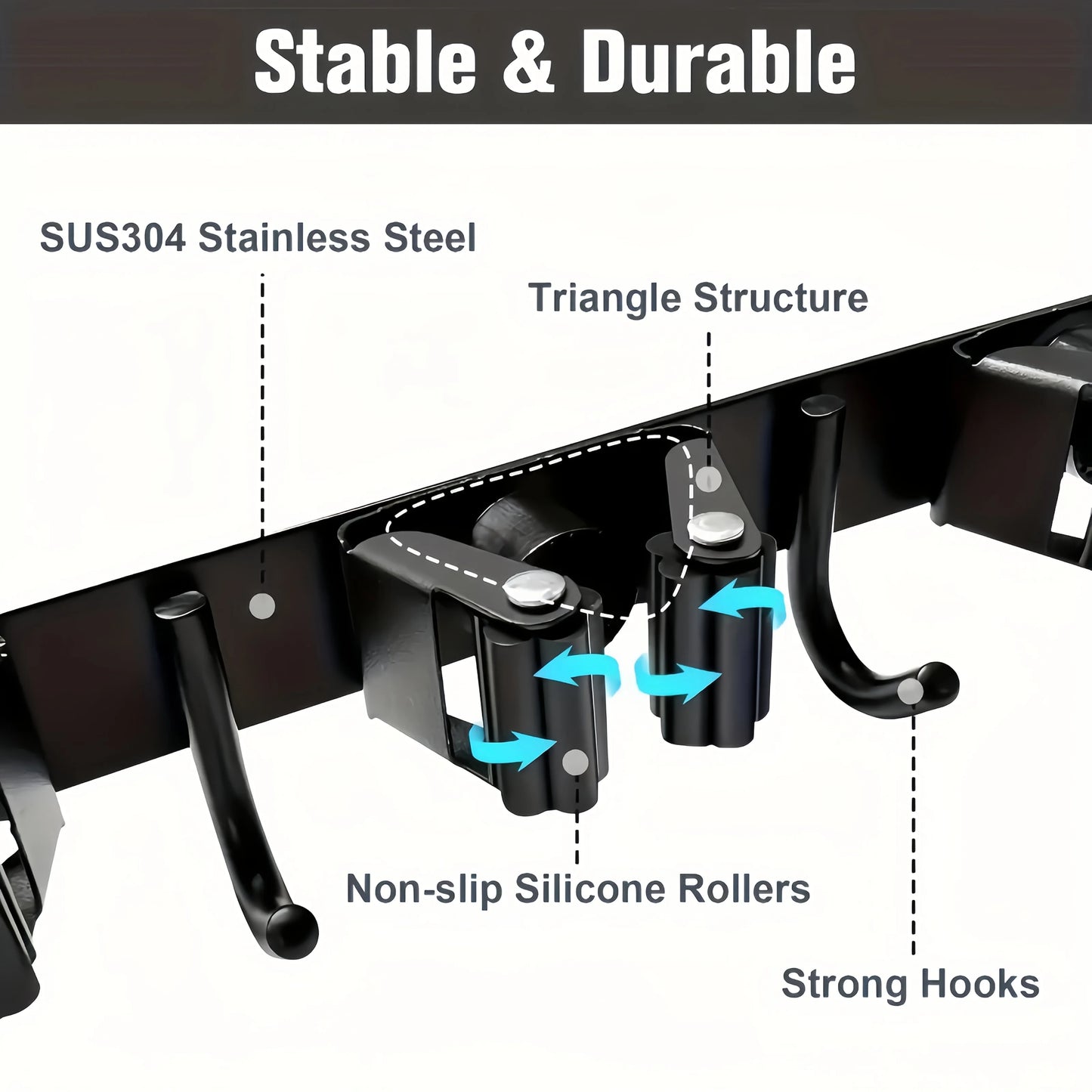 Metalen wandrek met 4 vakken en 5 haken