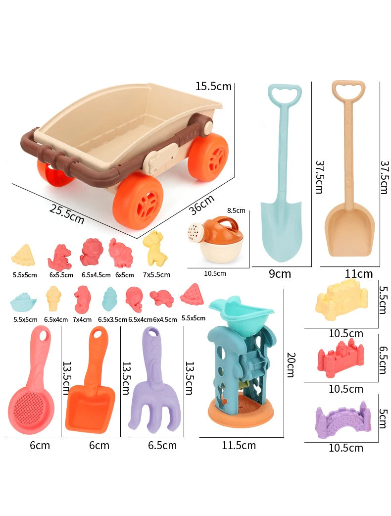 Beach playset with trolley for children 3-6 years