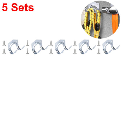 Set van 5 Dubbele Gietijzeren Wandhaken voor Gereedschap