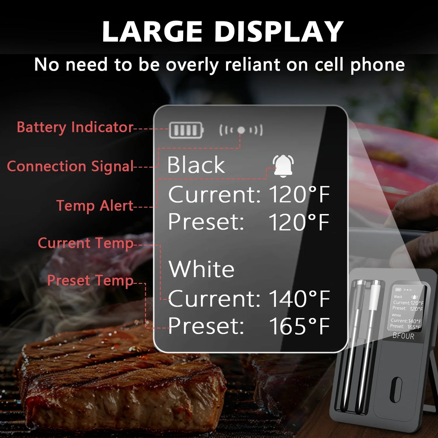 Vleesthermometer draadloos Bluetooth oplaadbaar