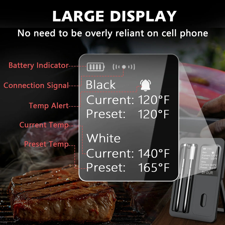 Wireless Bluetooth Meat Thermometer with LCD Screen and Rechargeable Battery
