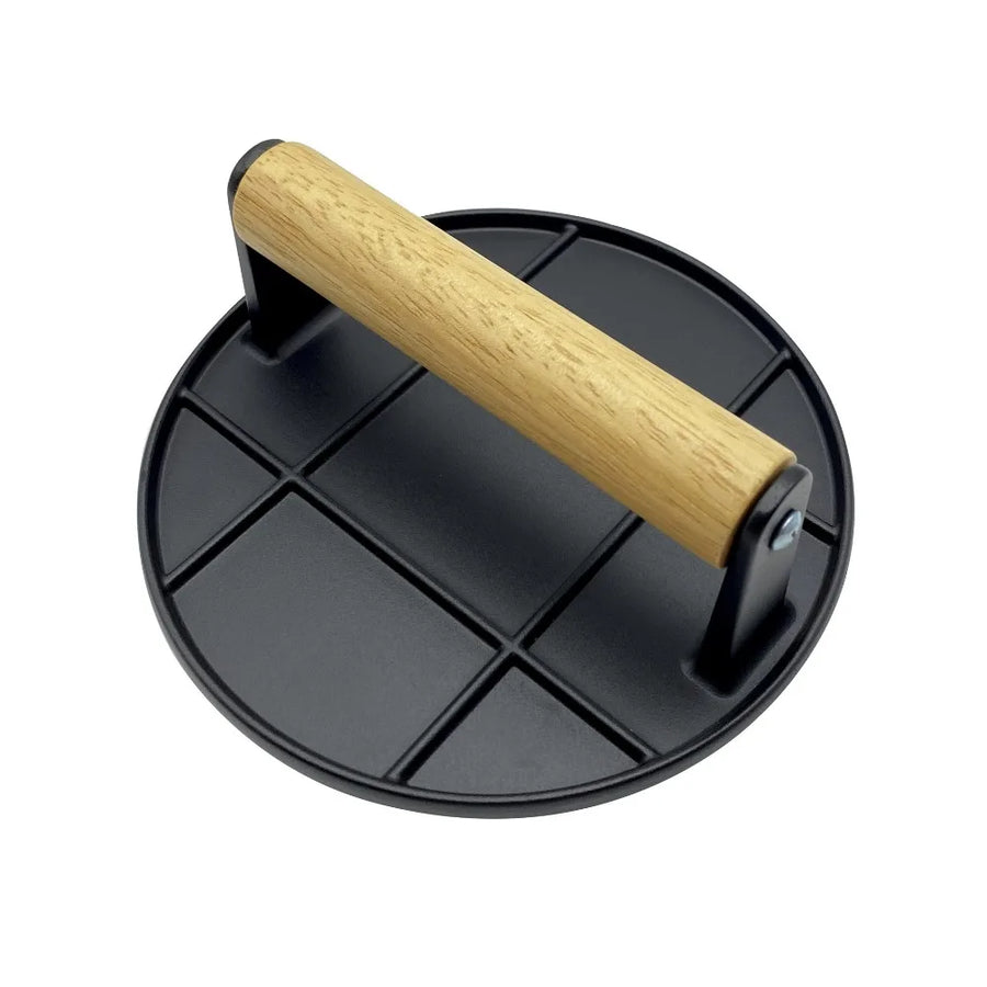 Aluminum Burger Press with Wooden Handle - Round and Non-stick