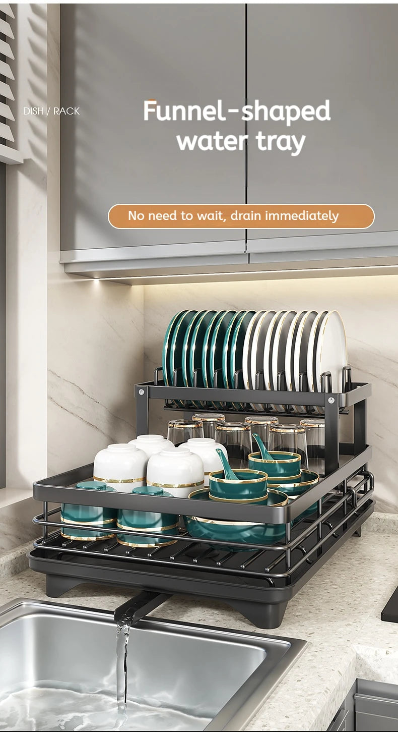 Adjustable Dish Drying Rack Over Sink with Swivel Spout