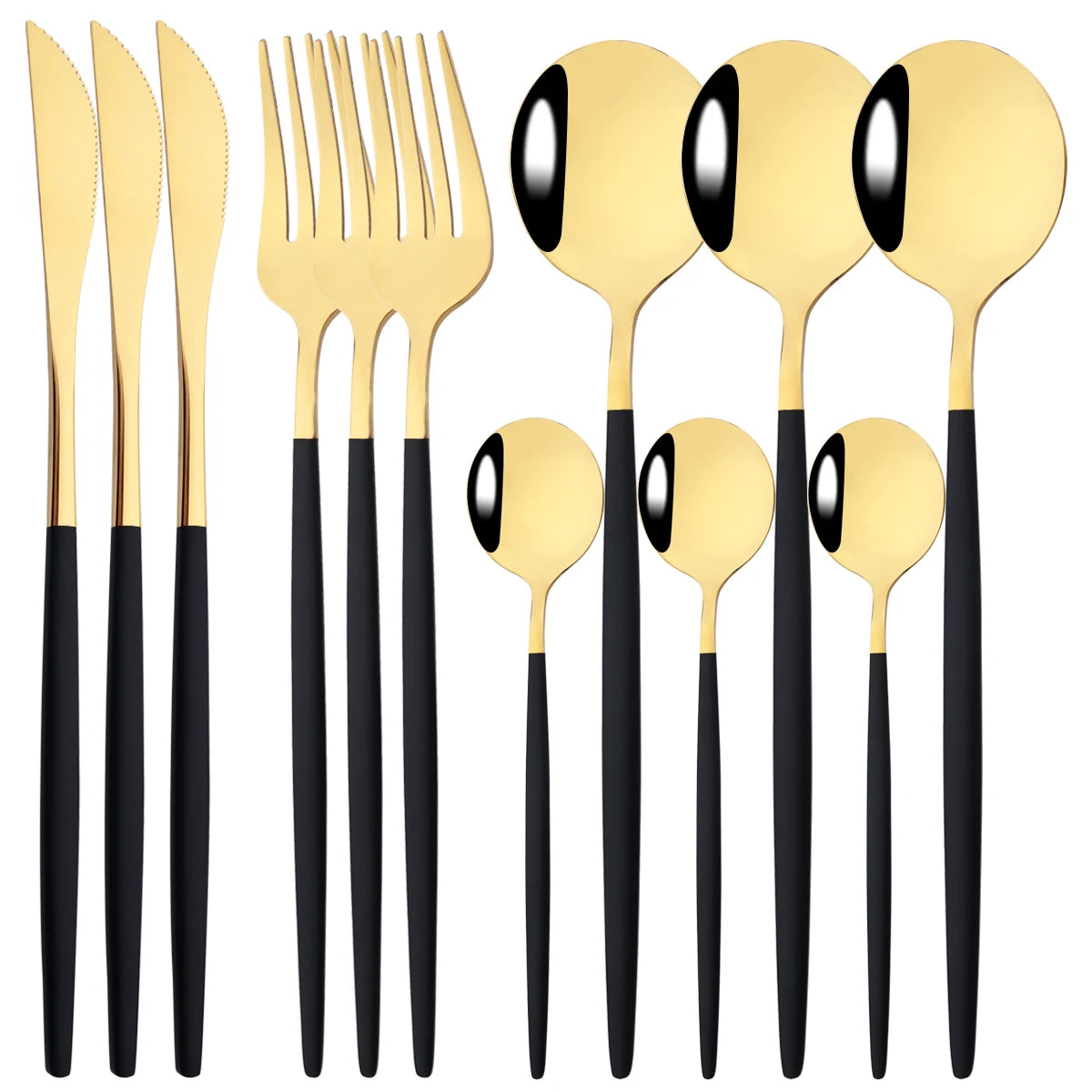 HELOTIC 12-delige Bestekset Zwart Goud Roestvrij Staal