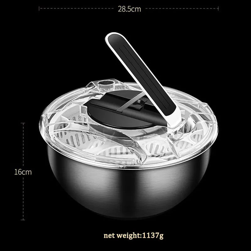 Saladespinner van roestvrij staal met pers en afwatering