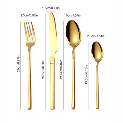 16-delige Gouden Bestekset Roestvrij Staal voor 4 Personen