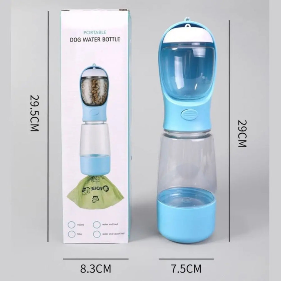 Hondenwaterfles 400ml met voerbakje en poepzakjeshouder