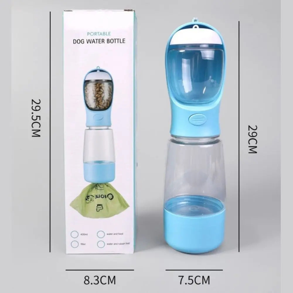 Hondenwaterfles 400ml met voerbakje en poepzakjeshouder