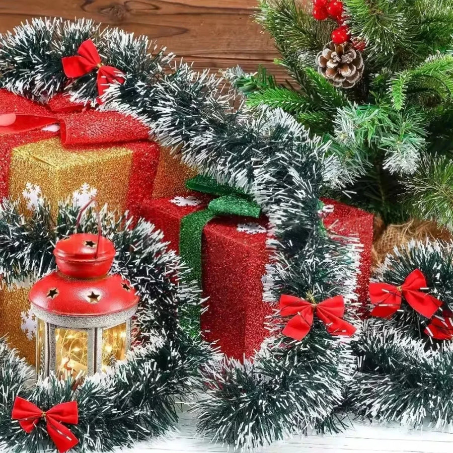 Kerstslinger groen tinsel met strikjes