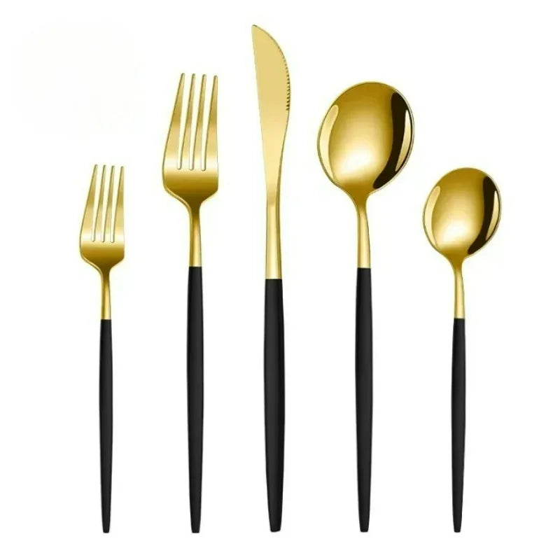 5-Delig Bestekset Roestvrij Staal Titanium Zwart en Goud