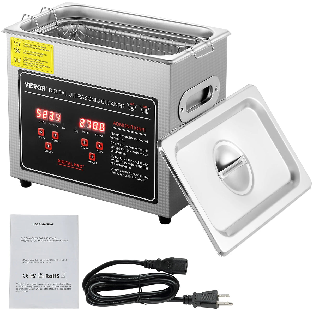 Ultrasone reiniger 1.3L RVS met verwarming