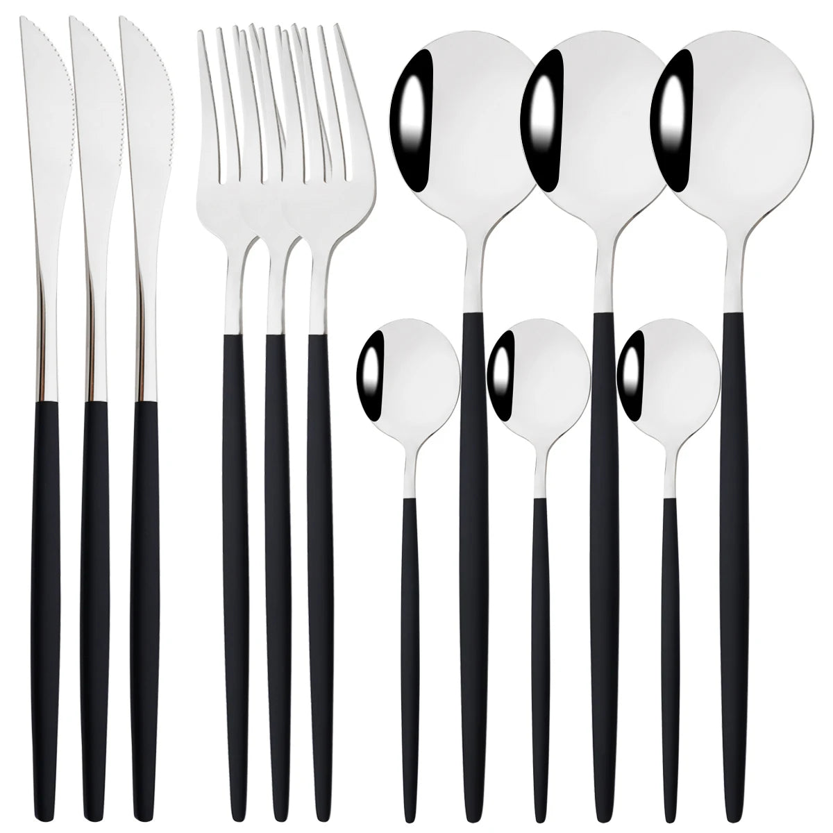 HELOTIC 12-delige Bestekset Zwart Goud Roestvrij Staal