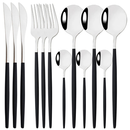 HELOTIC 12-delige Bestekset Zwart Goud Roestvrij Staal