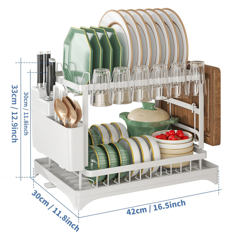 2-Tier Dish Drying Rack with Drainer