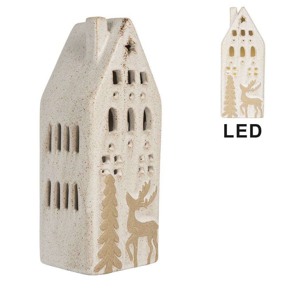 Decoratiehuisje keramiek LED 7x6x19 cm beige