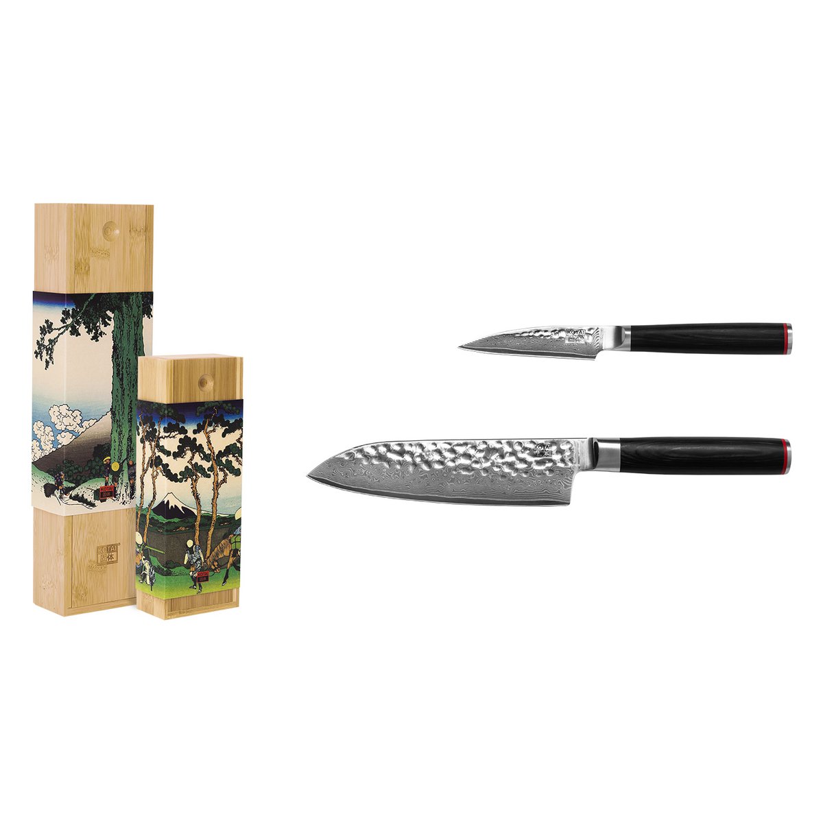 Damascus messenset 2 stuks schilmesje santoku