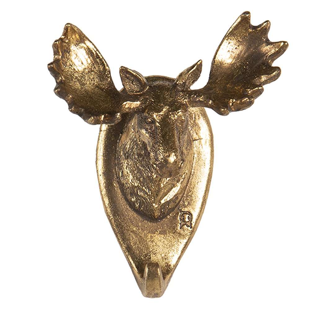 Wall Hook Elk 10x7x13 cm Gold Colored Polyresin Coat Rack
