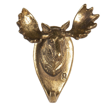 Wall Hook Elk 10x7x13 cm Gold Colored Polyresin Coat Rack