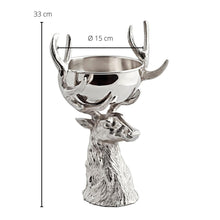 EDZARD Deer head with Richard bowl, nickel-plated aluminum, silver, height 33 cm. Stainless steel bowl