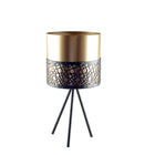 Plantensteun metaal met gouden vaas H 34 cm
