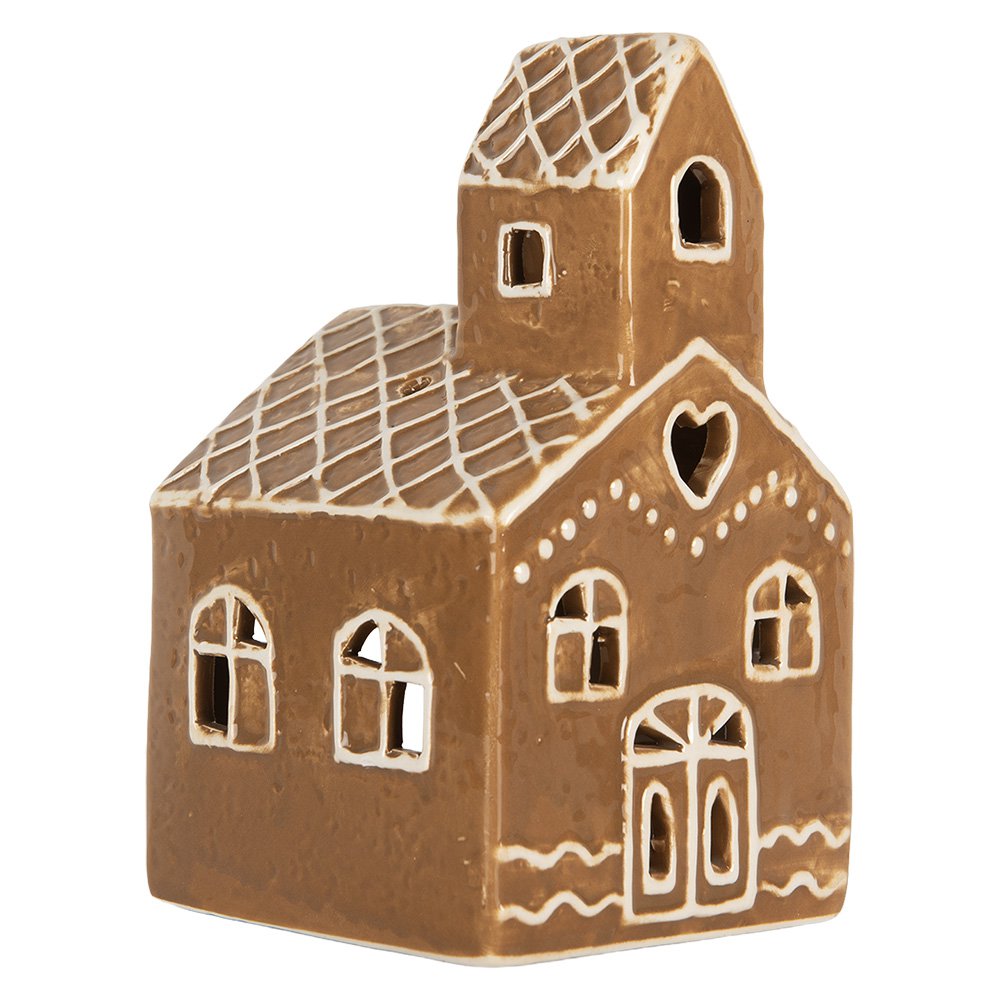 Waxinelichthouder Huis 10x10x16 cm Bruin Keramiek